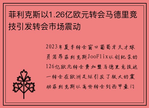 菲利克斯以1.26亿欧元转会马德里竞技引发转会市场震动
